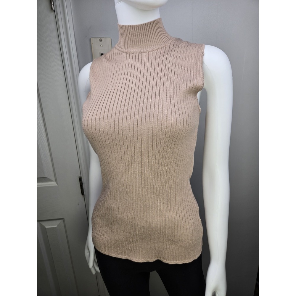 Madison Grey Tan Stretch Ribbed Sleeveless Mock Neck Shirt‎ Tank  Size M